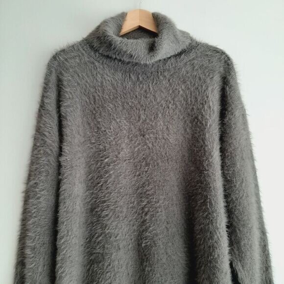 JOE FRESH Eyelash Fuzzy Knit Turtleneck Sweater Gray Sz L - Picture 2 of 13